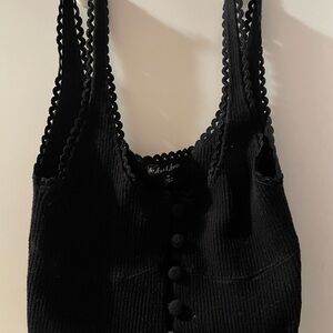 For Love & Lemons Pointelle Knit Button Ribbed Tie Front Crop Tank Top